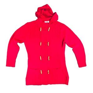 Cato XL Red Hooded Cardigan Sweater Toggle Buttons Pockets Cable-knit Cabincore